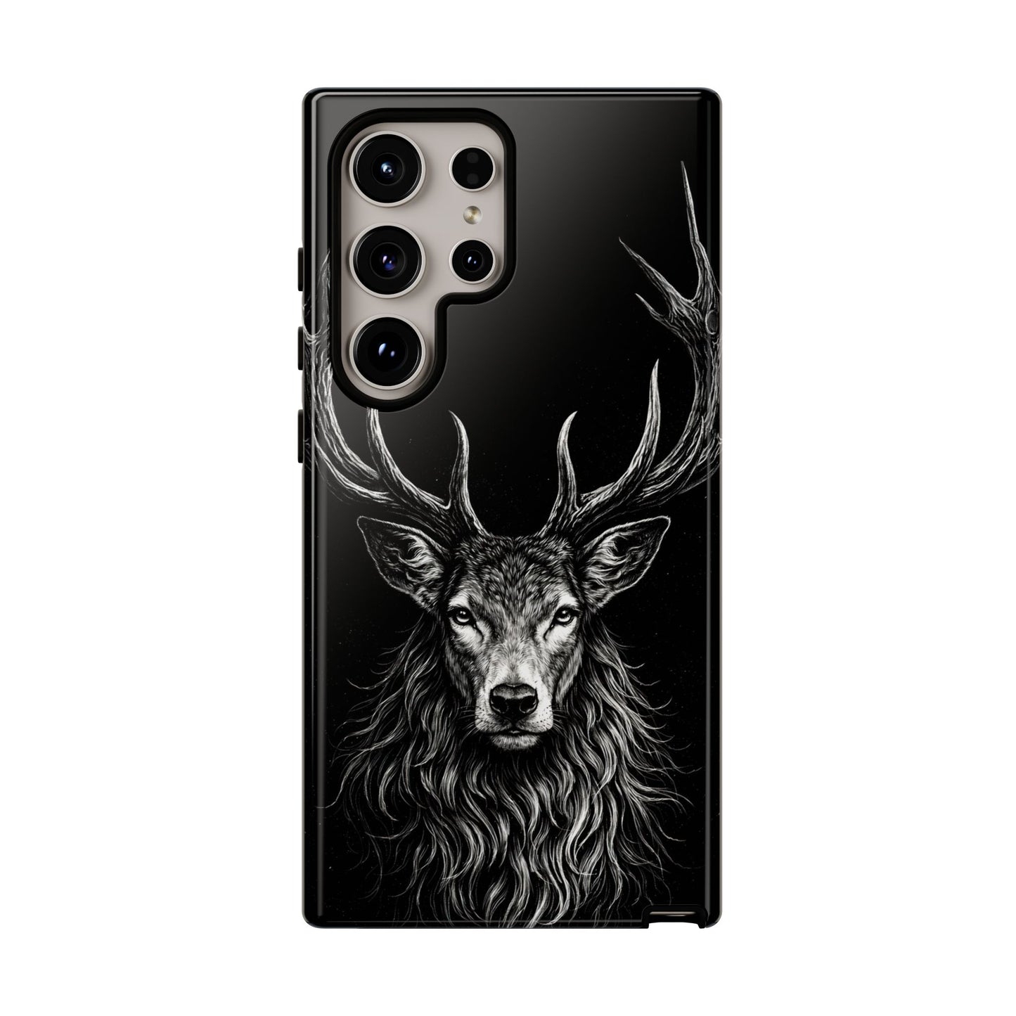 Stag Head drawing Phone Case — Chalk drawing on black of a Deer Protective Phone Cover