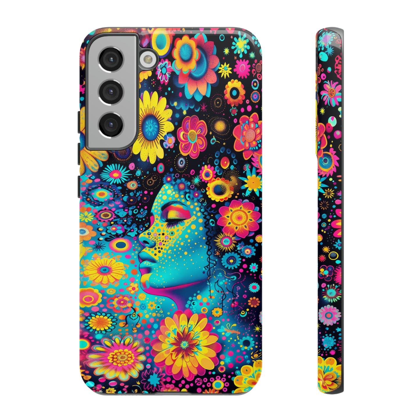 Phone Case, flower girl in aqua, Artistic design, Tough Case, Colorful whimsical flower fantasy design, iPhone 15, 14, 13, 12, 11, Samsung, Pixel