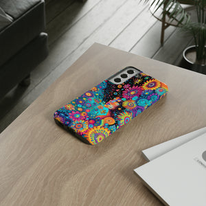 Phone Case, 1970's inspired flower girl, Artistic design, Tough Case, Colorful whimsical flower fantasy design, iPhone 15, 14, 13, 12, 11, Samsung, Pixel