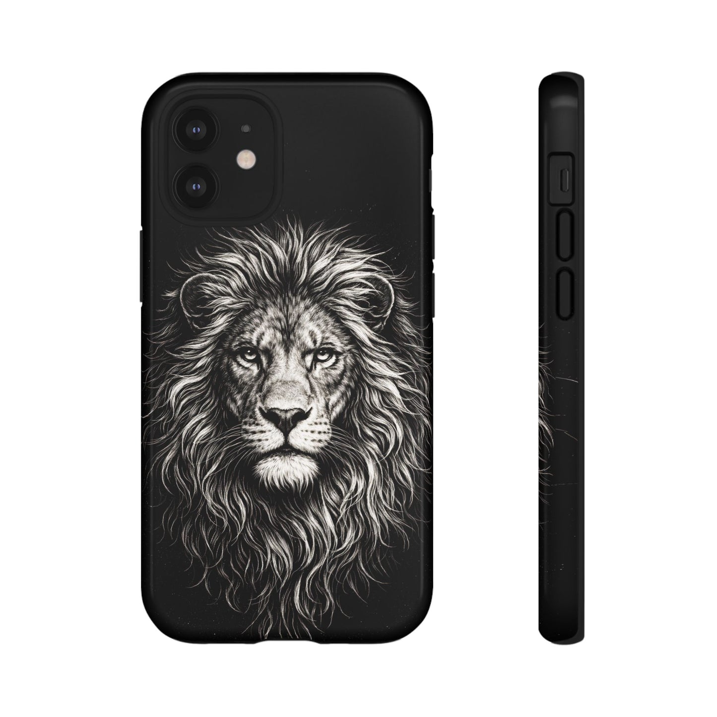 Lion Portrait Tough Phone Case — Protective Black Rugged Case with Detailed Lion Artwork
