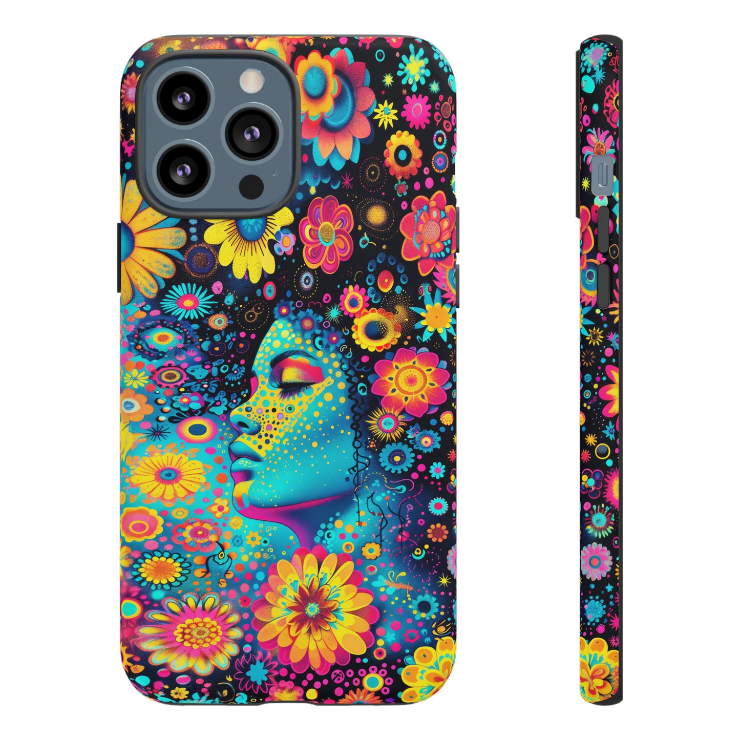 Phone Case, flower girl in aqua, Artistic design, Tough Case, Colorful whimsical flower fantasy design, iPhone 15, 14, 13, 12, 11, Samsung, Pixel