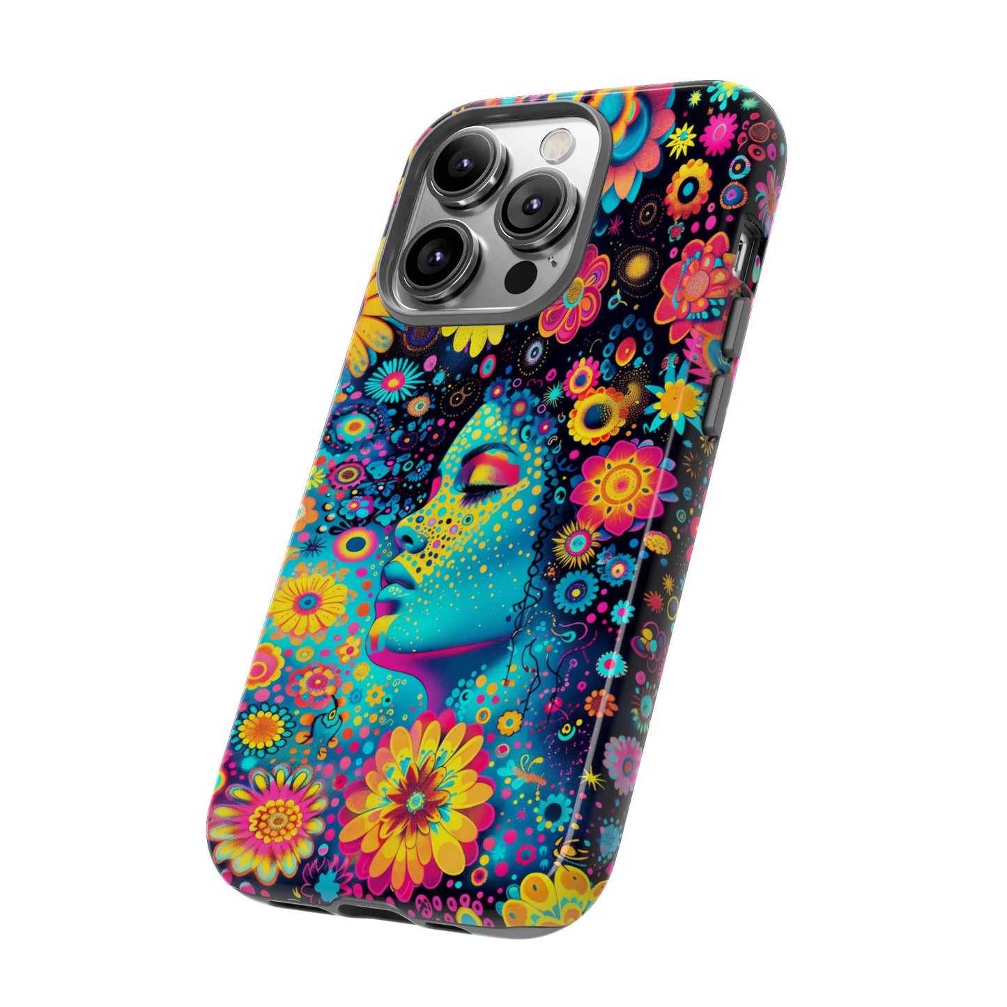 Phone Case, flower girl in aqua, Artistic design, Tough Case, Colorful whimsical flower fantasy design, iPhone 15, 14, 13, 12, 11, Samsung, Pixel