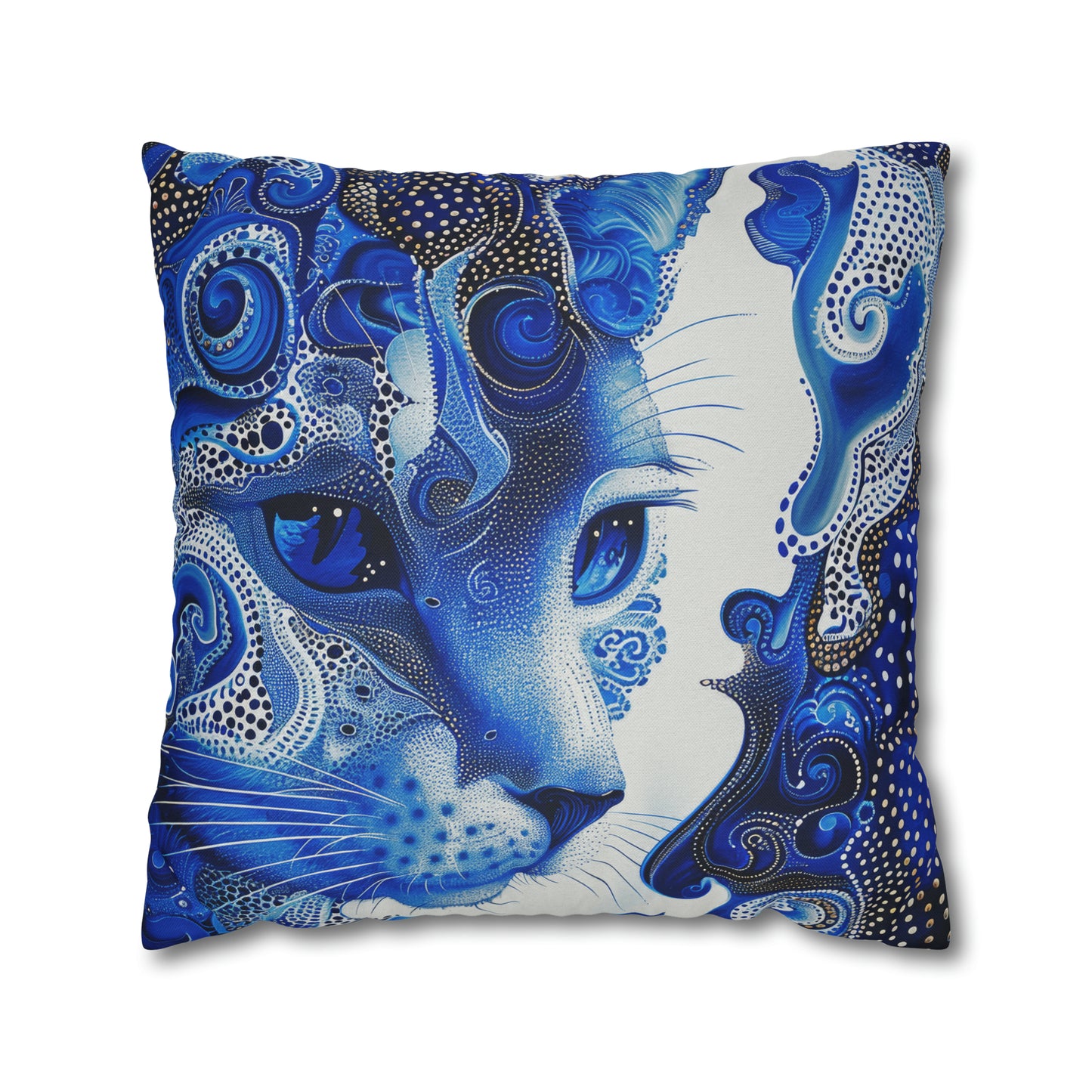 Modern Blue cat pillow, beautiful animal accent pillow, Home decor for cat lover, unique whimsical cat theme, Blue abstract style, case only