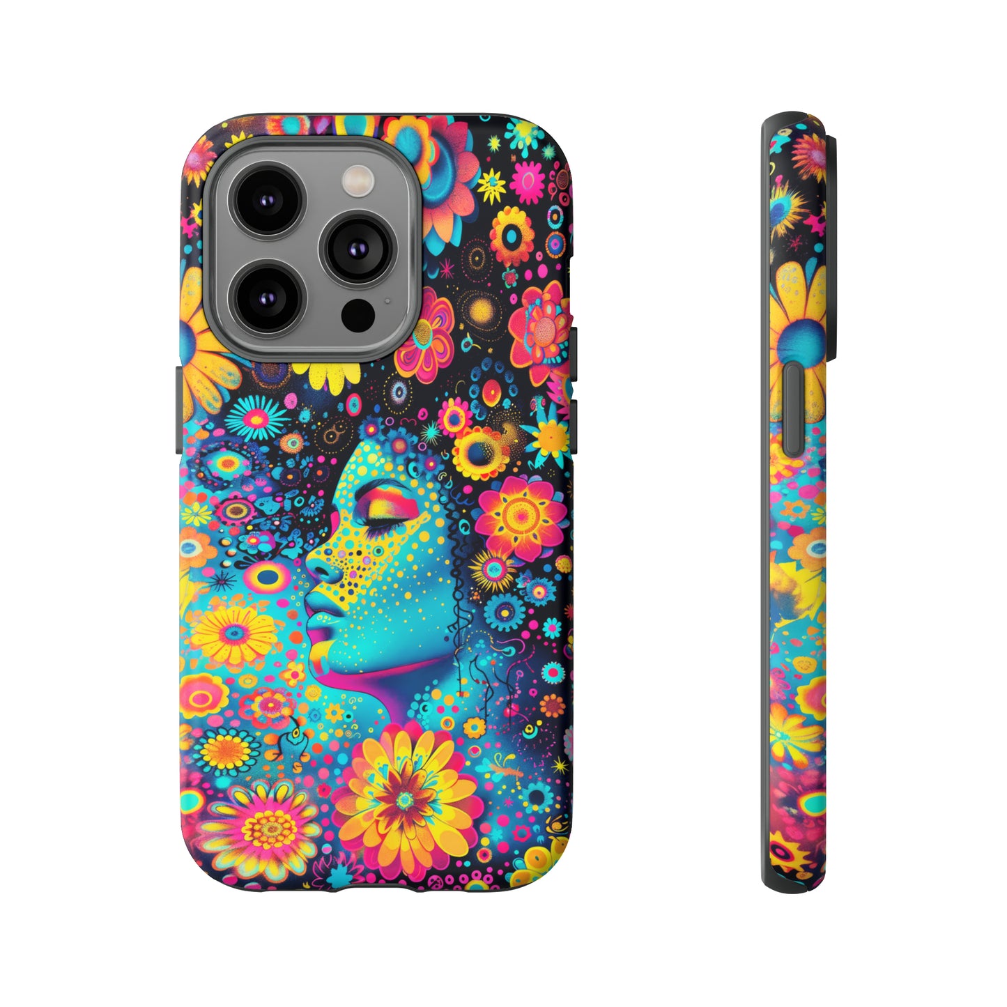 Phone Case, flower girl in aqua, Artistic design, Tough Case, Colorful whimsical flower fantasy design, iPhone 15, 14, 13, 12, 11, Samsung, Pixel