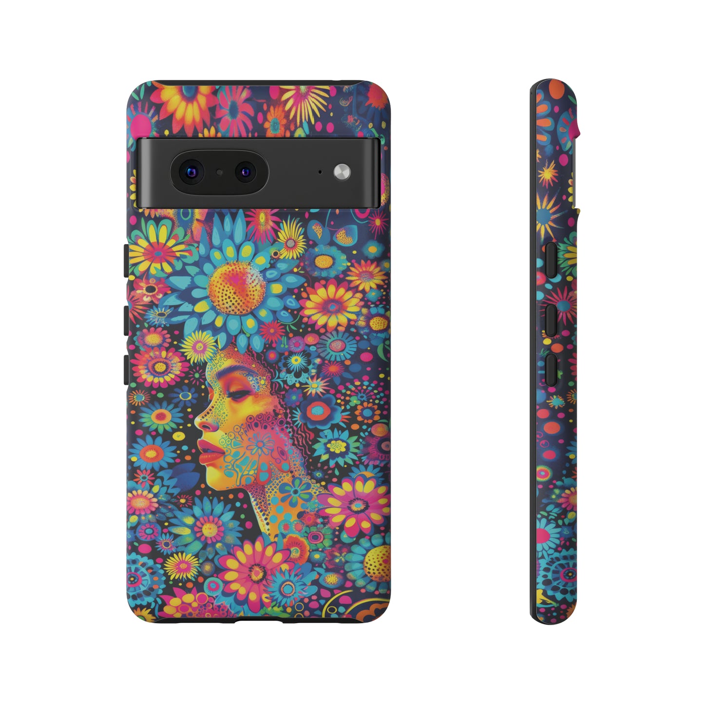Phone Case, whimsical flower girl, Artistic design, Tough Case, Colorful flower fantasy design, iPhone 15, 14, 13, 12, 11, Samsung, Pixel