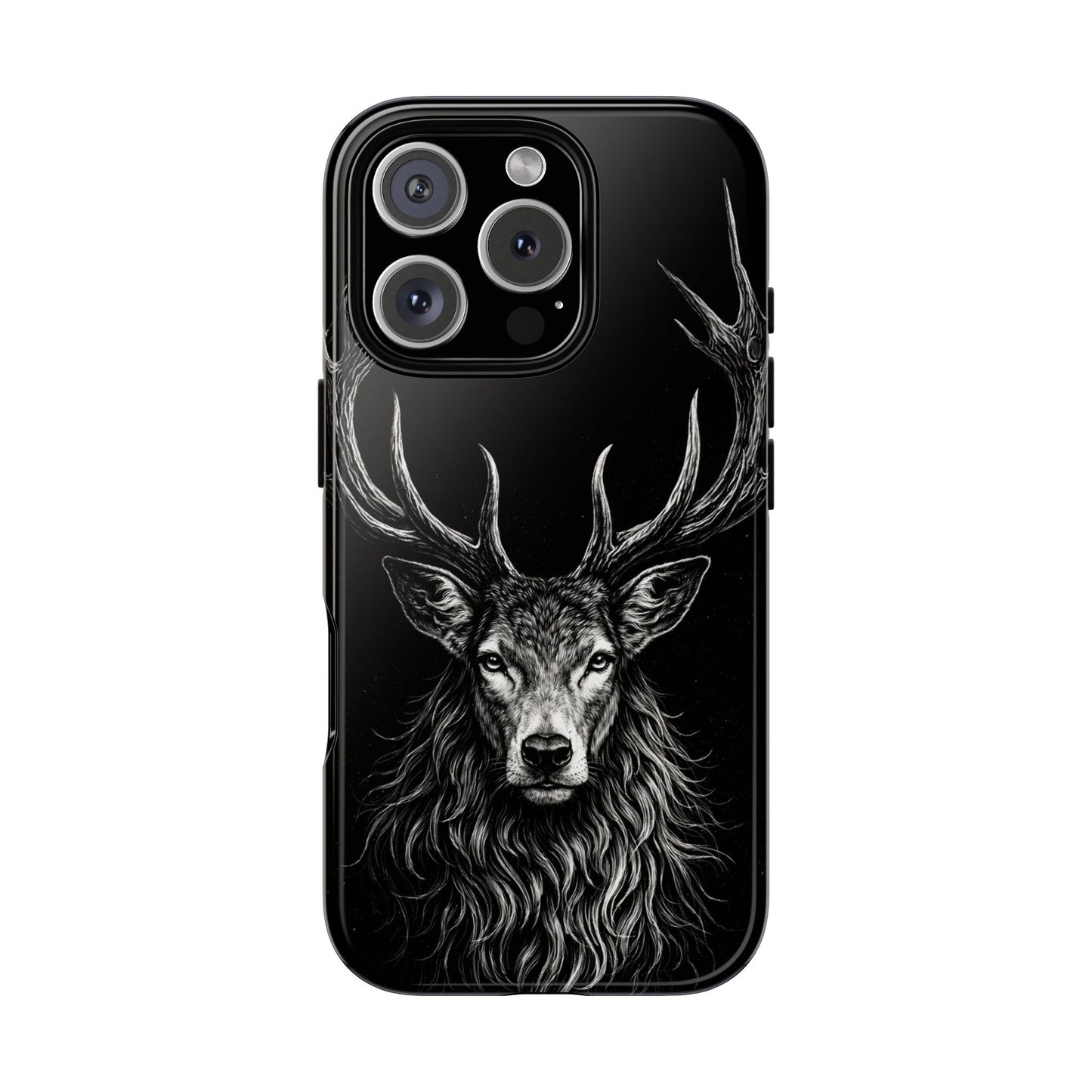 Stag Head drawing Phone Case — Chalk drawing on black of a Deer Protective Phone Cover