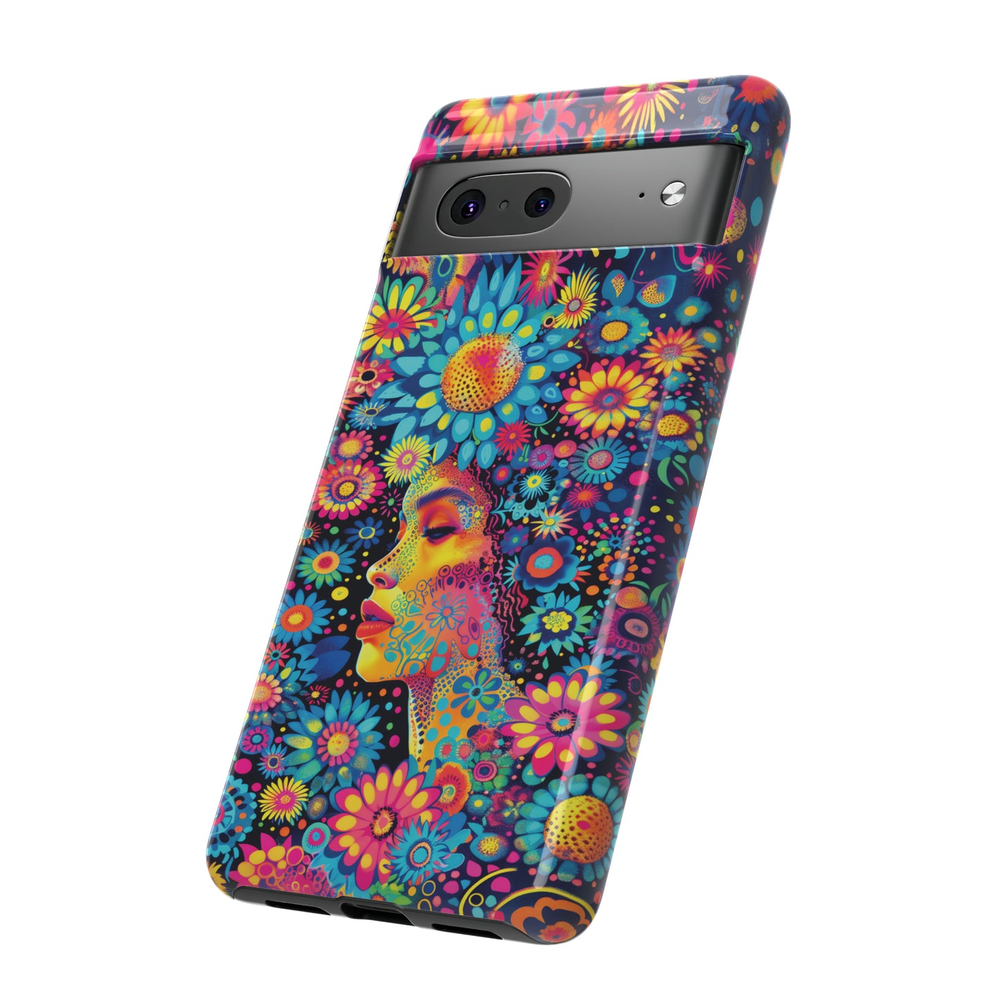 Phone Case, whimsical flower girl, Artistic design, Tough Case, Colorful flower fantasy design, iPhone 15, 14, 13, 12, 11, Samsung, Pixel