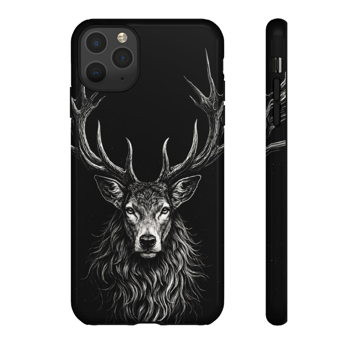 Stag Head drawing Phone Case — Chalk drawing on black of a Deer Protective Phone Cover