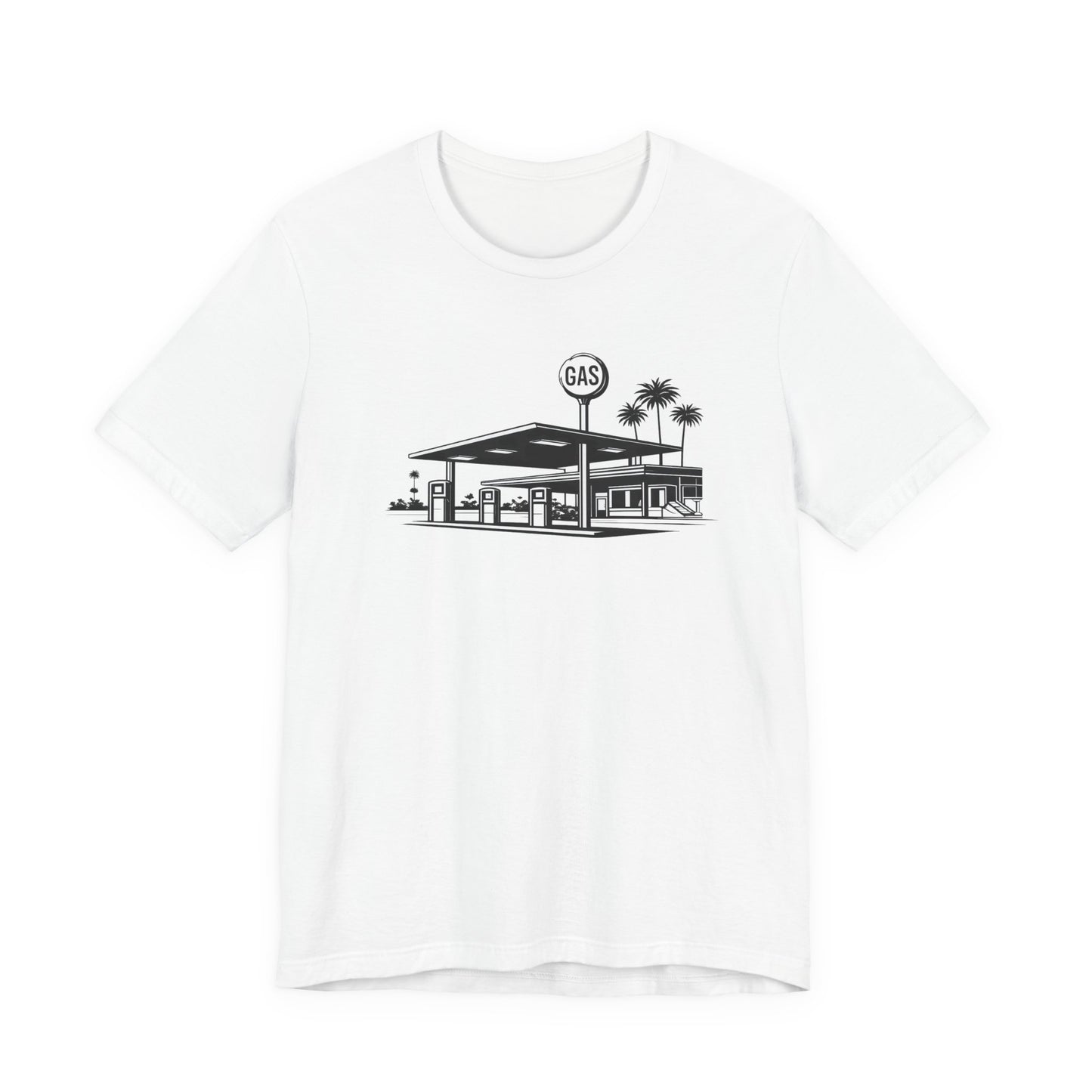Mid Century Gas Station Graphic Tee, Icons of Mid Century series — Retro Desert Pump Illustration T-Shirt, Palm Springs Modern