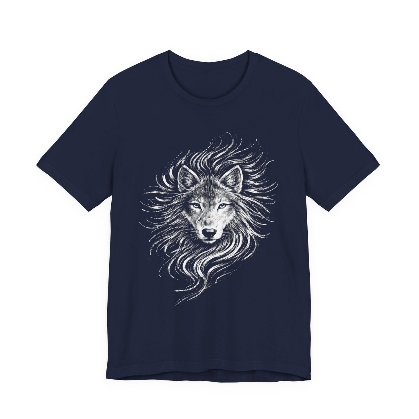 Wolf drawn Portrait T‑Shirt in chalk style — Detailed White Wolf Graphic Tee for Men & Women