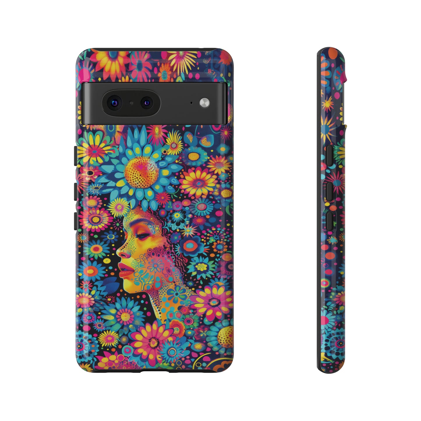 Phone Case, whimsical flower girl, Artistic design, Tough Case, Colorful flower fantasy design, iPhone 15, 14, 13, 12, 11, Samsung, Pixel