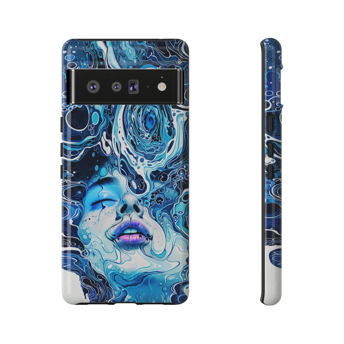Phone Case, whimsical water fantasy design, blue woman in water, Artistic design, Tough Case, , iPhone 15, 14, 13, 12, 11, Samsung, Pixel