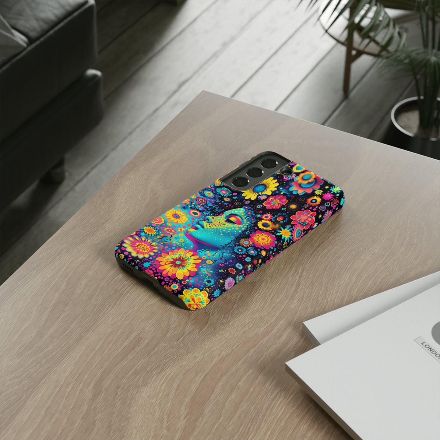 Phone Case, flower girl in aqua, Artistic design, Tough Case, Colorful whimsical flower fantasy design, iPhone 15, 14, 13, 12, 11, Samsung, Pixel