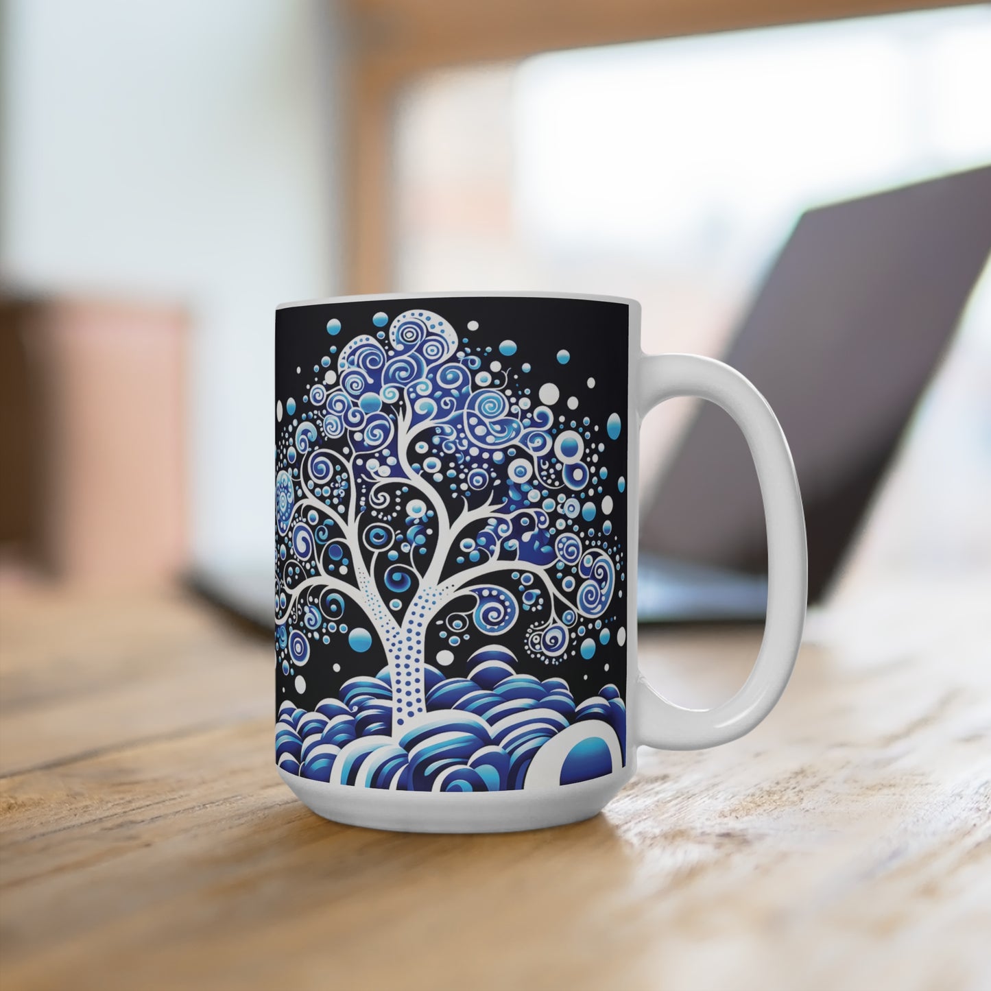 Mug 15oz Blue & White Pear tree