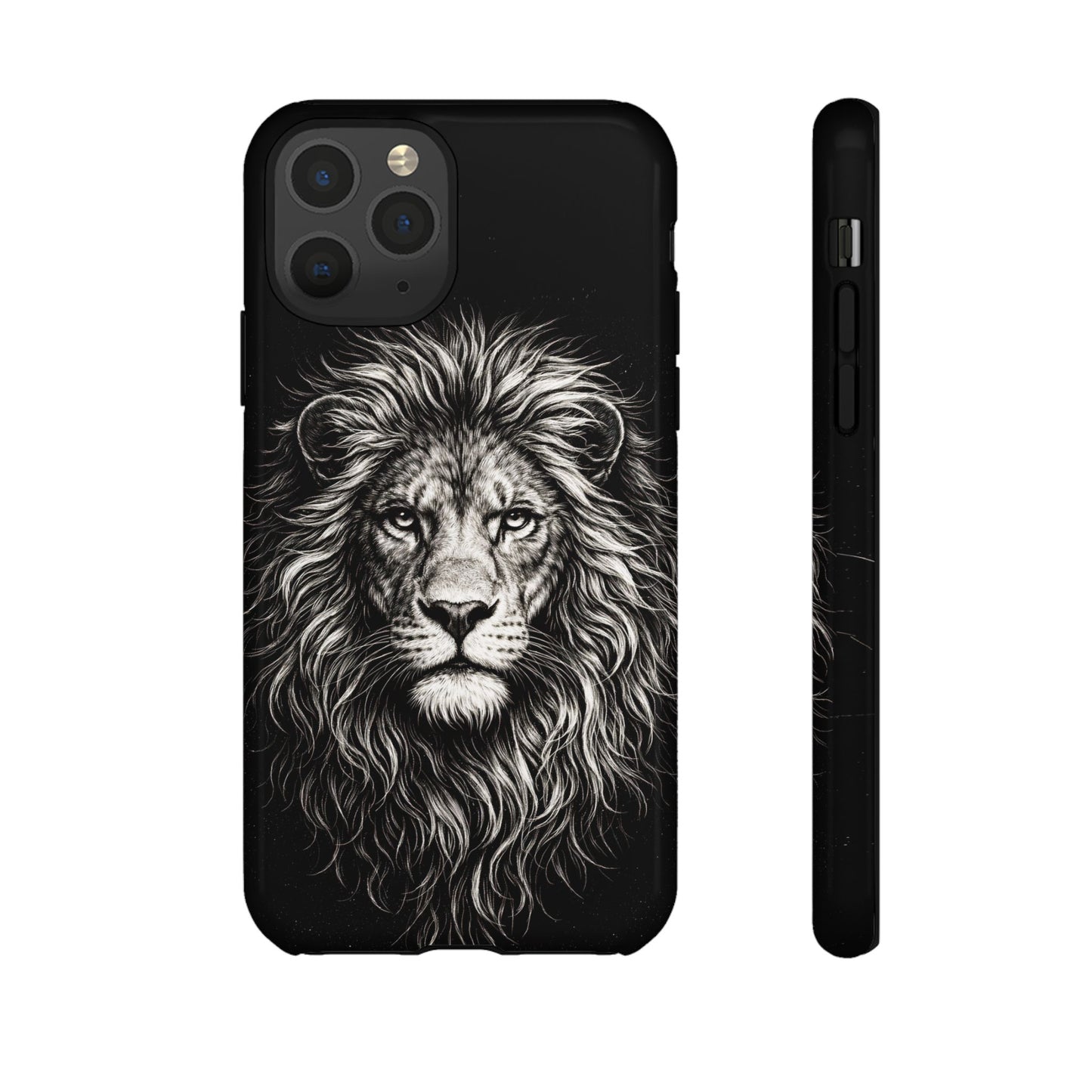 Lion Portrait Tough Phone Case — Protective Black Rugged Case with Detailed Lion Artwork