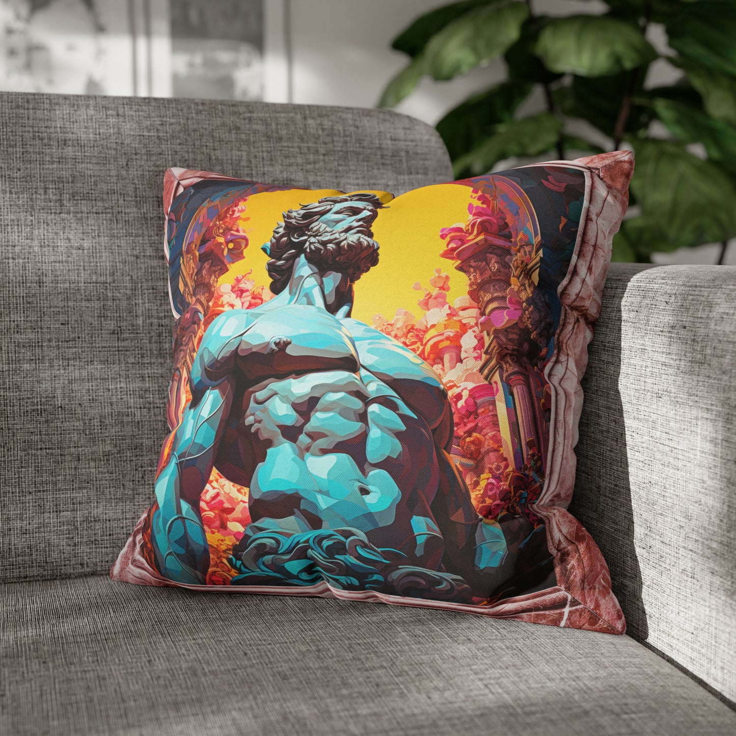 Hercules in a faux pink marble frame 18"x18" Square Pillow Case