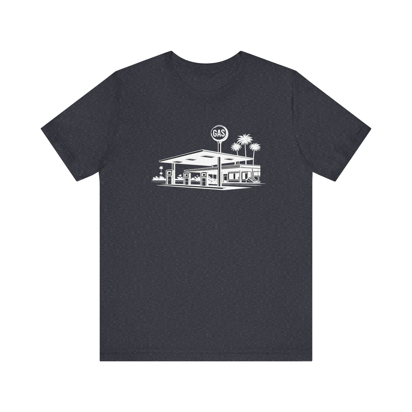 Mid Century Gas Station Graphic Tee, Icons of Mid Century series — Retro Desert Pump Illustration T-Shirt, Palm Springs Modern