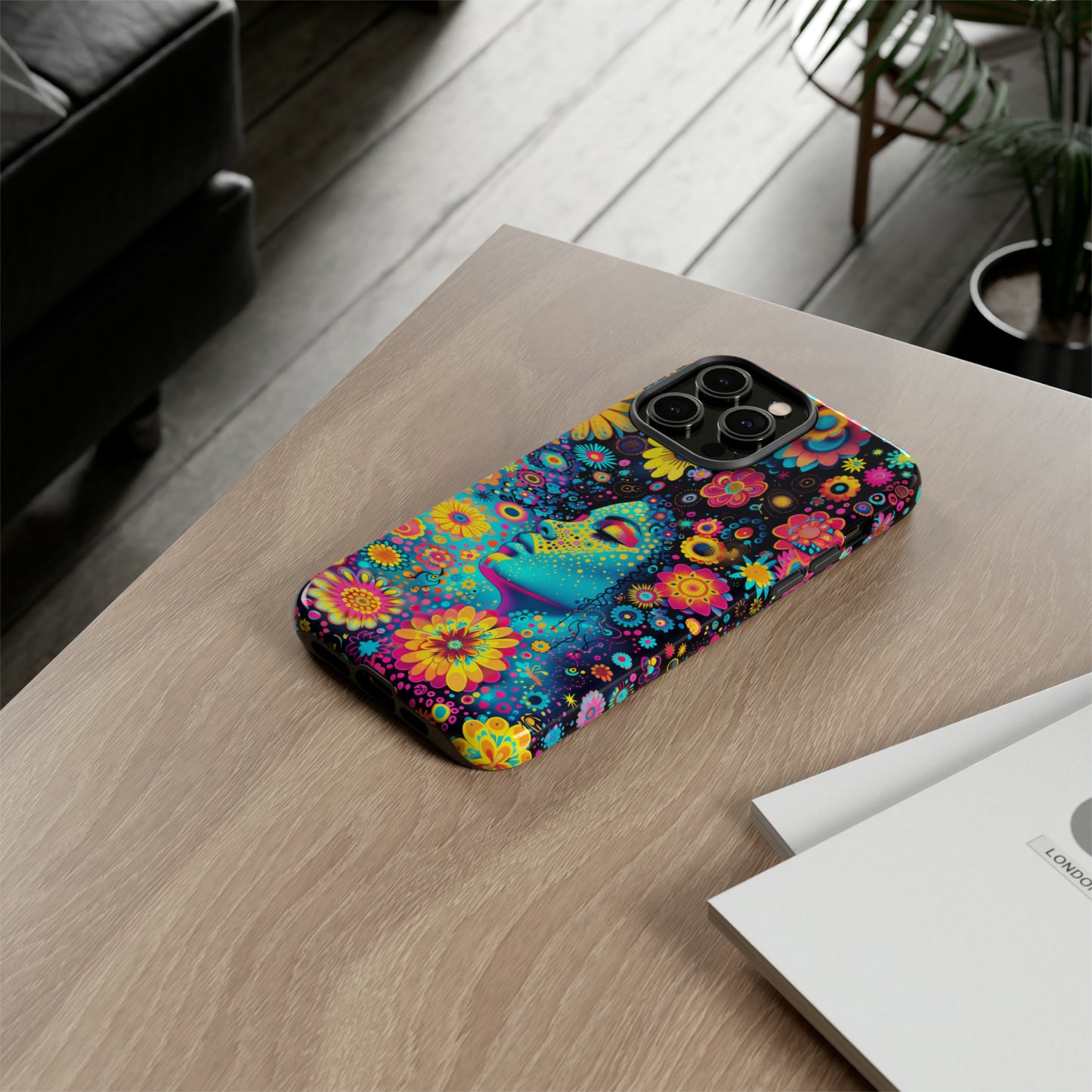 Phone Case, flower girl in aqua, Artistic design, Tough Case, Colorful whimsical flower fantasy design, iPhone 15, 14, 13, 12, 11, Samsung, Pixel
