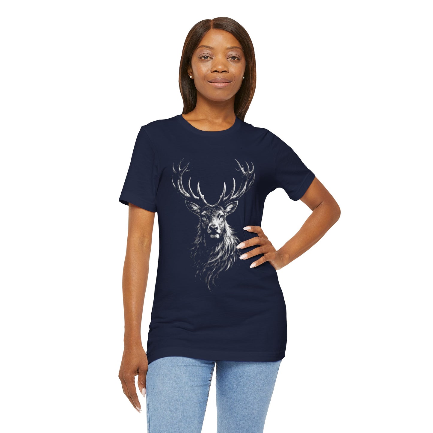 Stag Deer Charcoal Drawing Shirt – Wilderness Wildlife Art Tee, Unisex Jersey Short Sleeve Tee