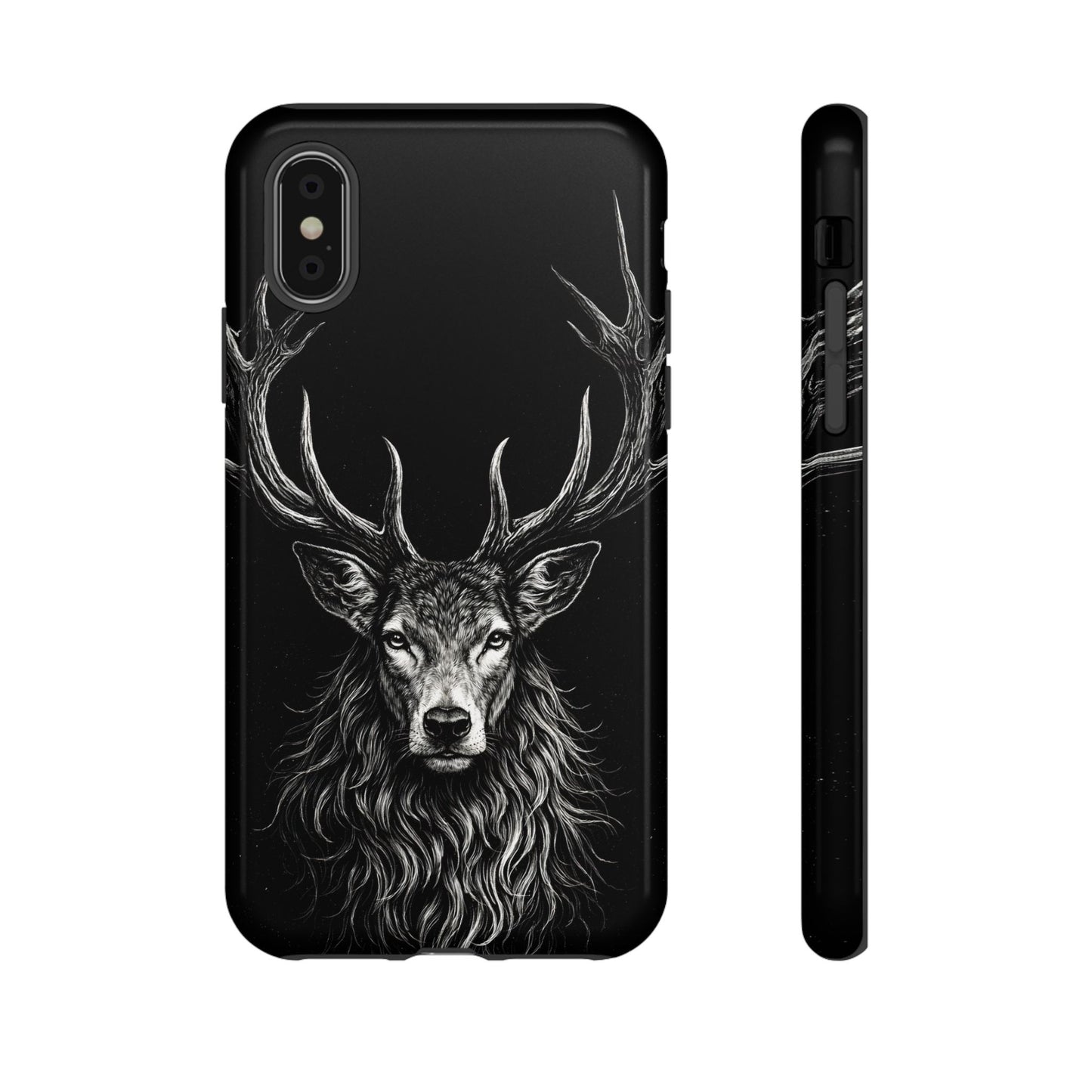 Stag Head drawing Phone Case — Chalk drawing on black of a Deer Protective Phone Cover