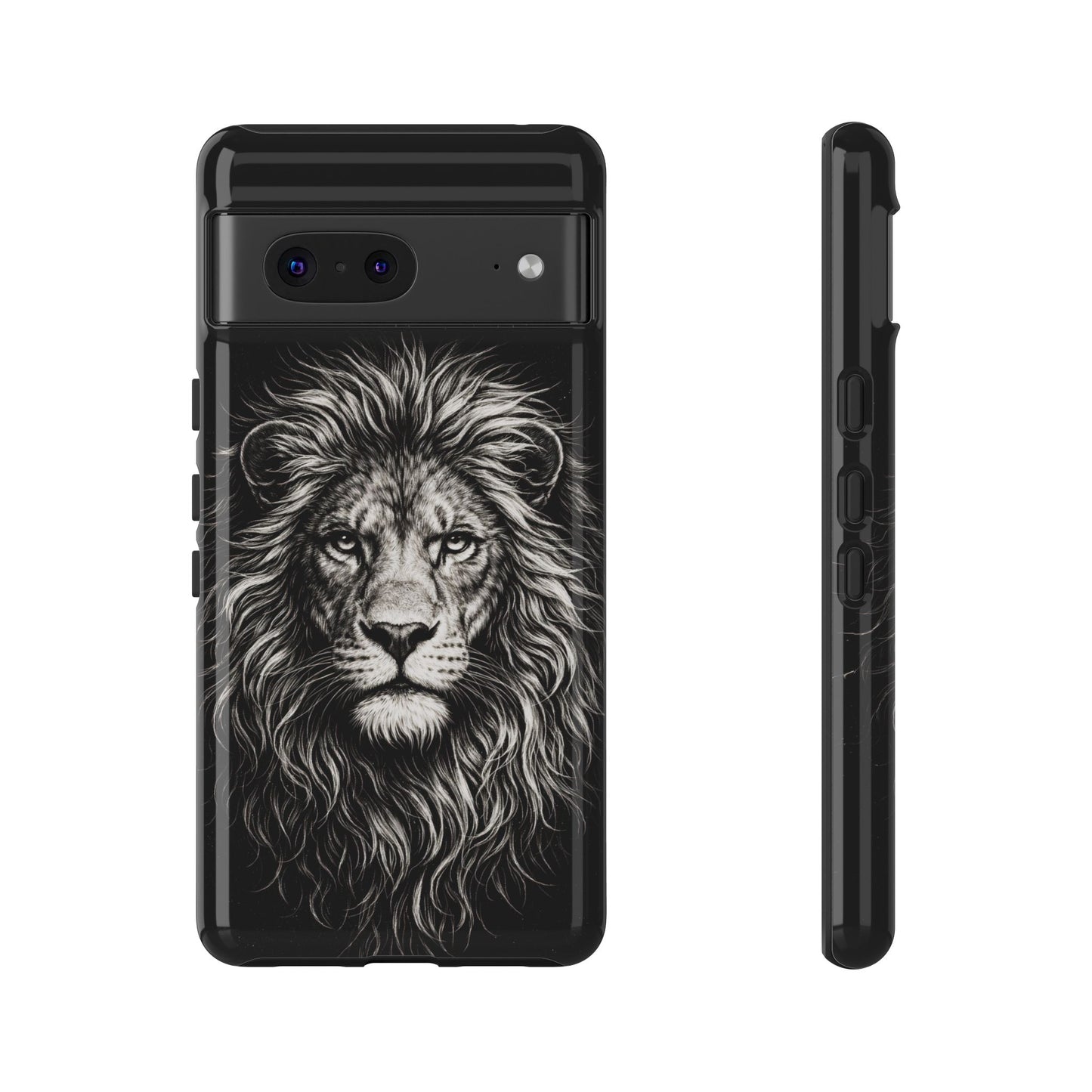 Lion Portrait Tough Phone Case — Protective Black Rugged Case with Detailed Lion Artwork