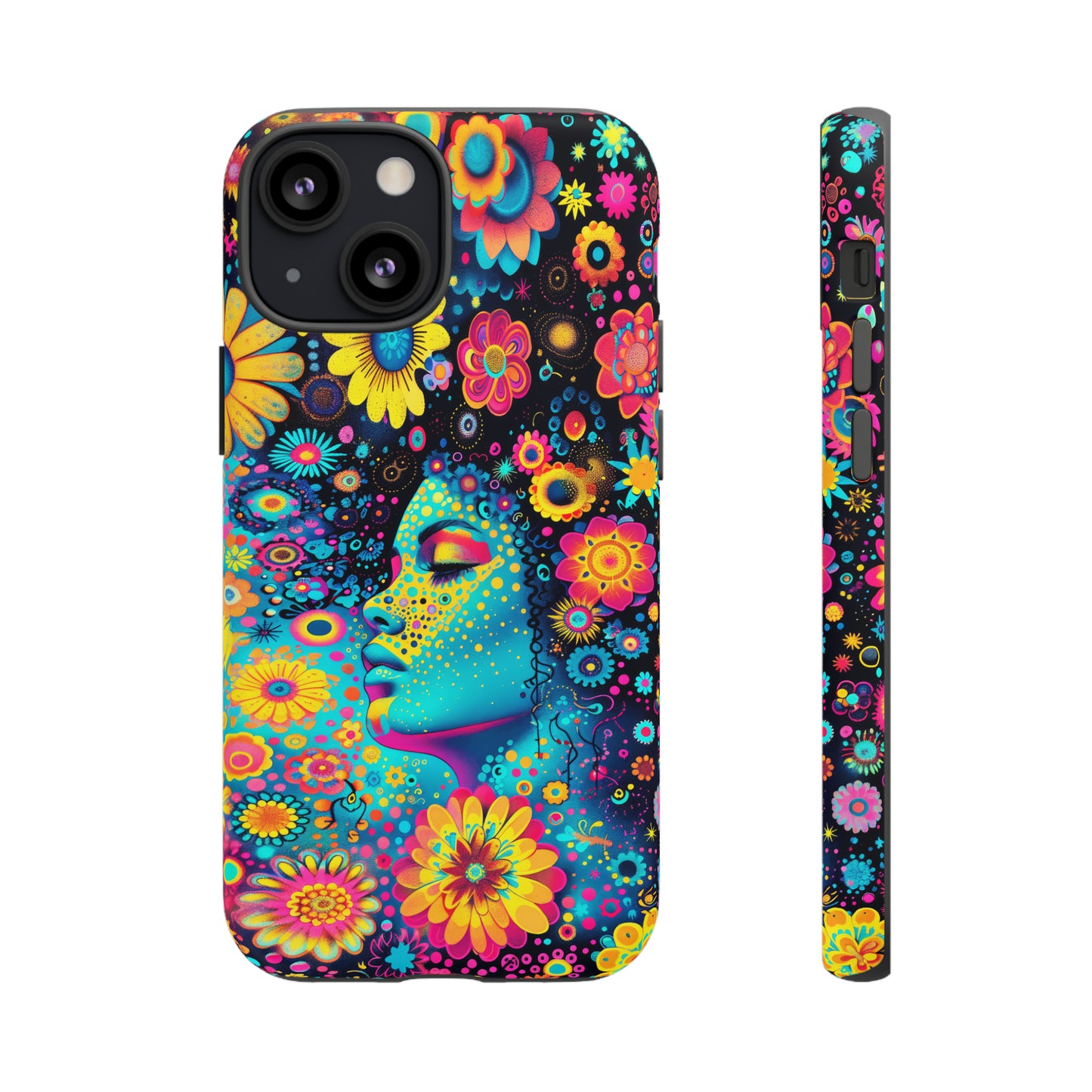 Phone Case, flower girl in aqua, Artistic design, Tough Case, Colorful whimsical flower fantasy design, iPhone 15, 14, 13, 12, 11, Samsung, Pixel