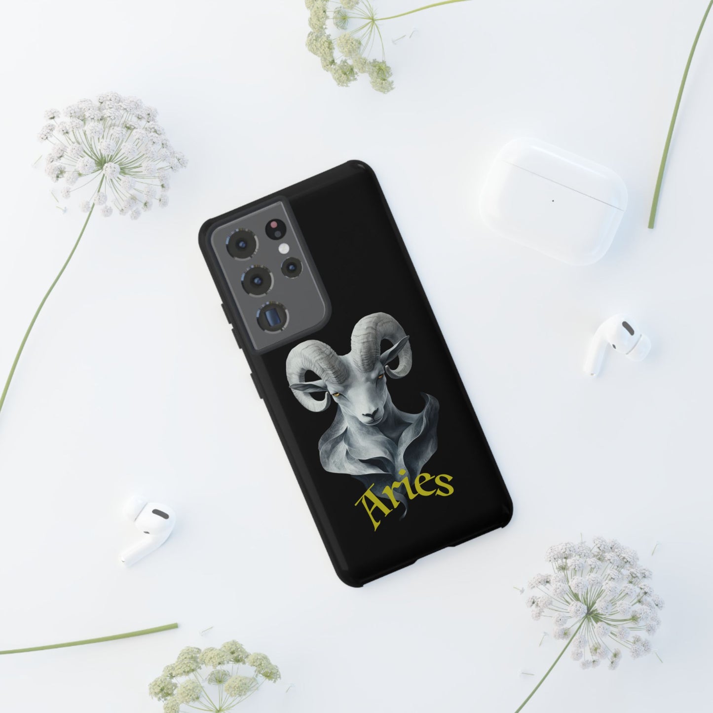 Aries Tough Phone Cases, Artistic Zodiac Phone Cases, premium-quality cases for iPhone, Samsung Galaxy, and Google Pixel devices