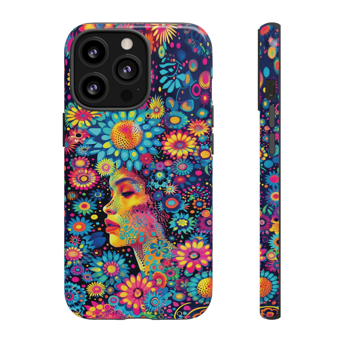 Phone Case, whimsical flower girl, Artistic design, Tough Case, Colorful flower fantasy design, iPhone 15, 14, 13, 12, 11, Samsung, Pixel