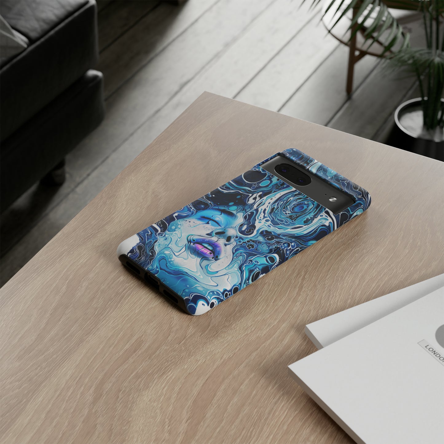 Phone Case, whimsical water fantasy design, blue woman in water, Artistic design, Tough Case, , iPhone 15, 14, 13, 12, 11, Samsung, Pixel