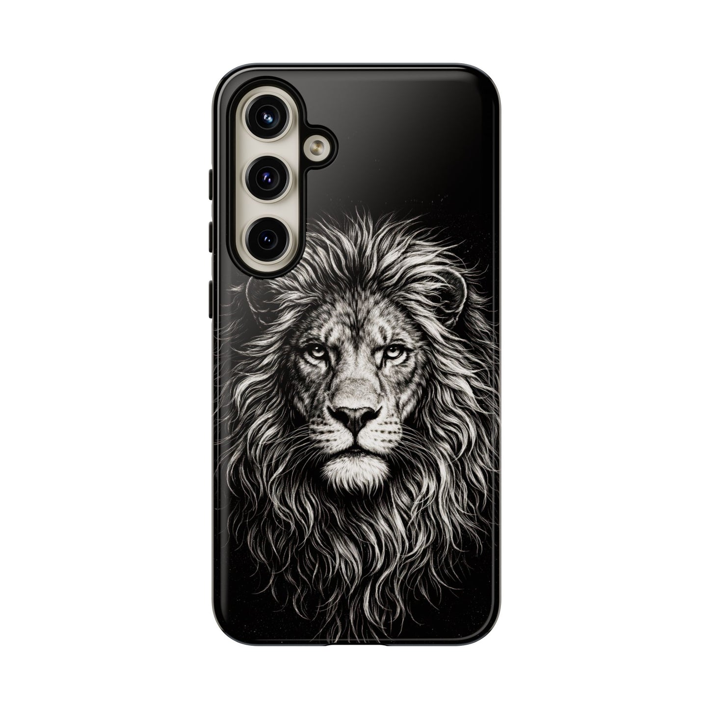 Lion Portrait Tough Phone Case — Protective Black Rugged Case with Detailed Lion Artwork