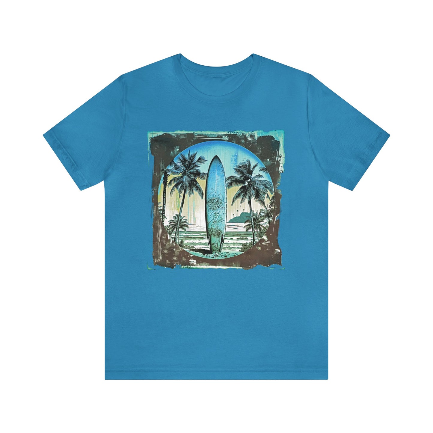 Blue board on the beach Unisex Jersey Short Sleeve Tee