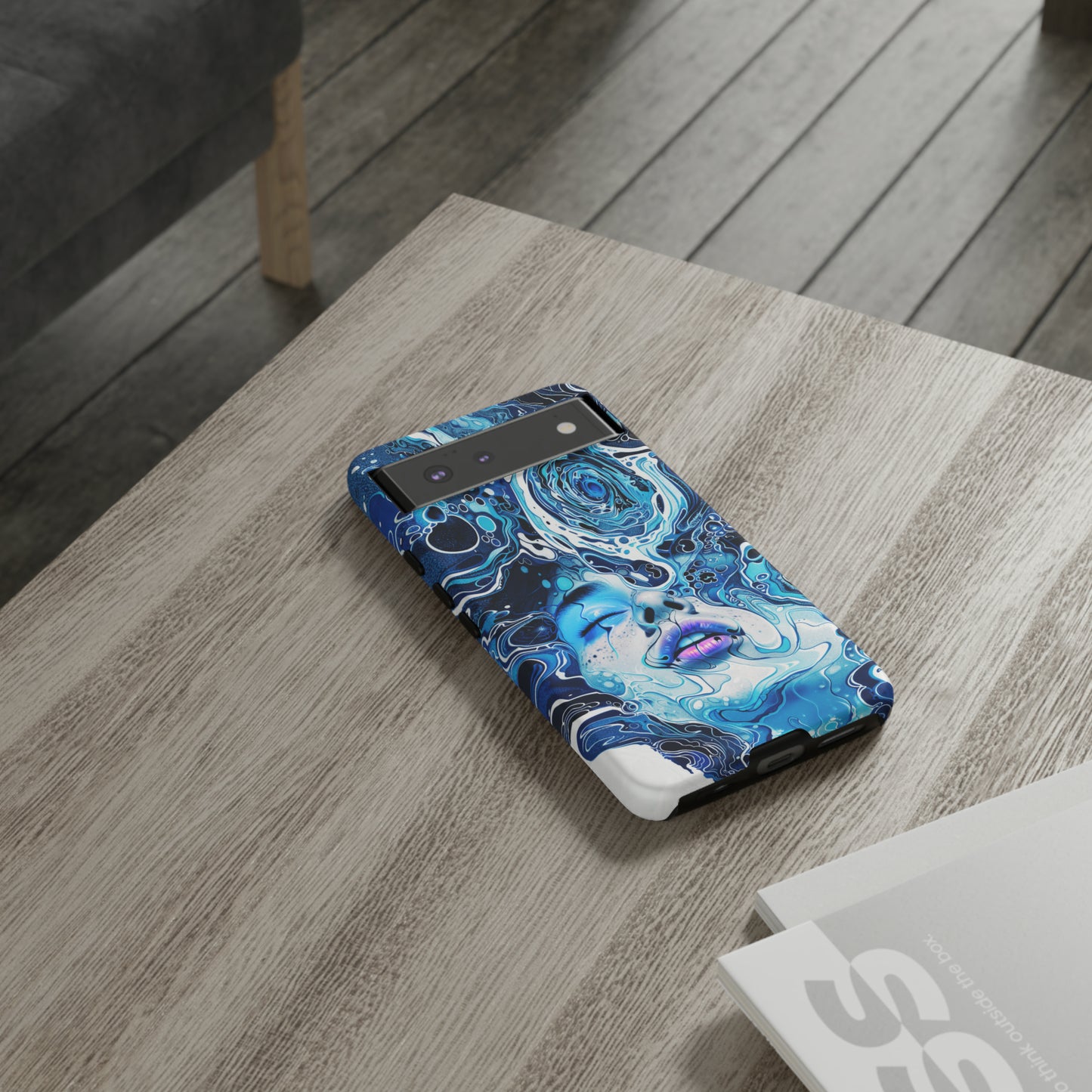 Phone Case, whimsical water fantasy design, blue woman in water, Artistic design, Tough Case, , iPhone 15, 14, 13, 12, 11, Samsung, Pixel