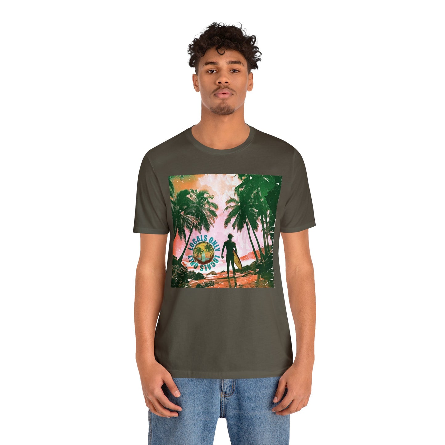 Beach scene with Locals Only stamp Unisex Jersey Short Sleeve Tee