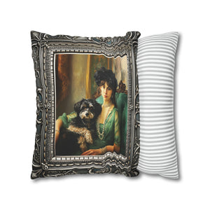 Square Pillow Case 18" x 18", CASE ONLY, no pillow form, original Art , a French Woman and her Dog in an Antique Frame