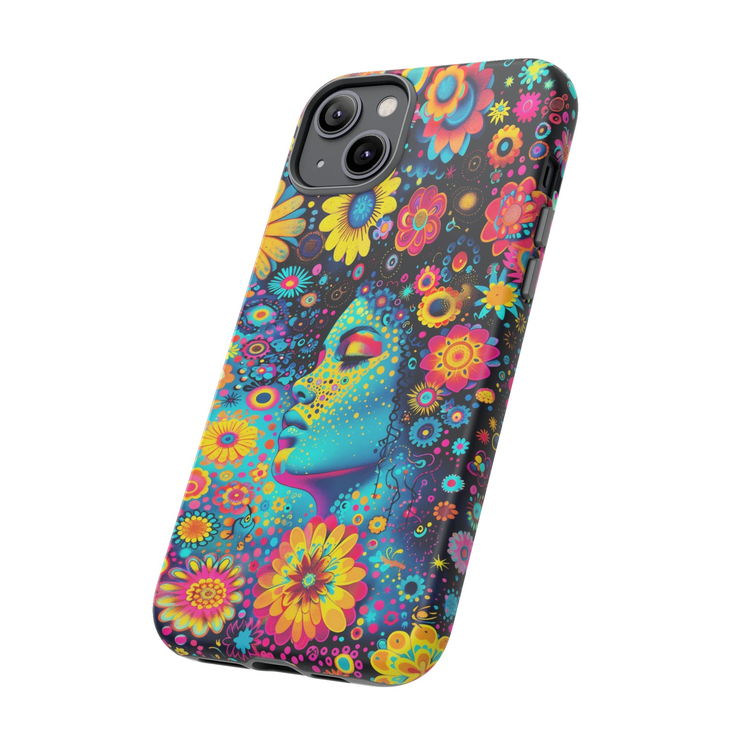 Phone Case, flower girl in aqua, Artistic design, Tough Case, Colorful whimsical flower fantasy design, iPhone 15, 14, 13, 12, 11, Samsung, Pixel