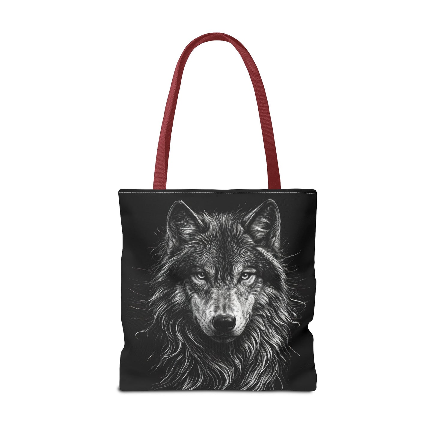 Wolf Portrait Drawing Tote Bag — Black Realistic Wolf Face All-Over Print