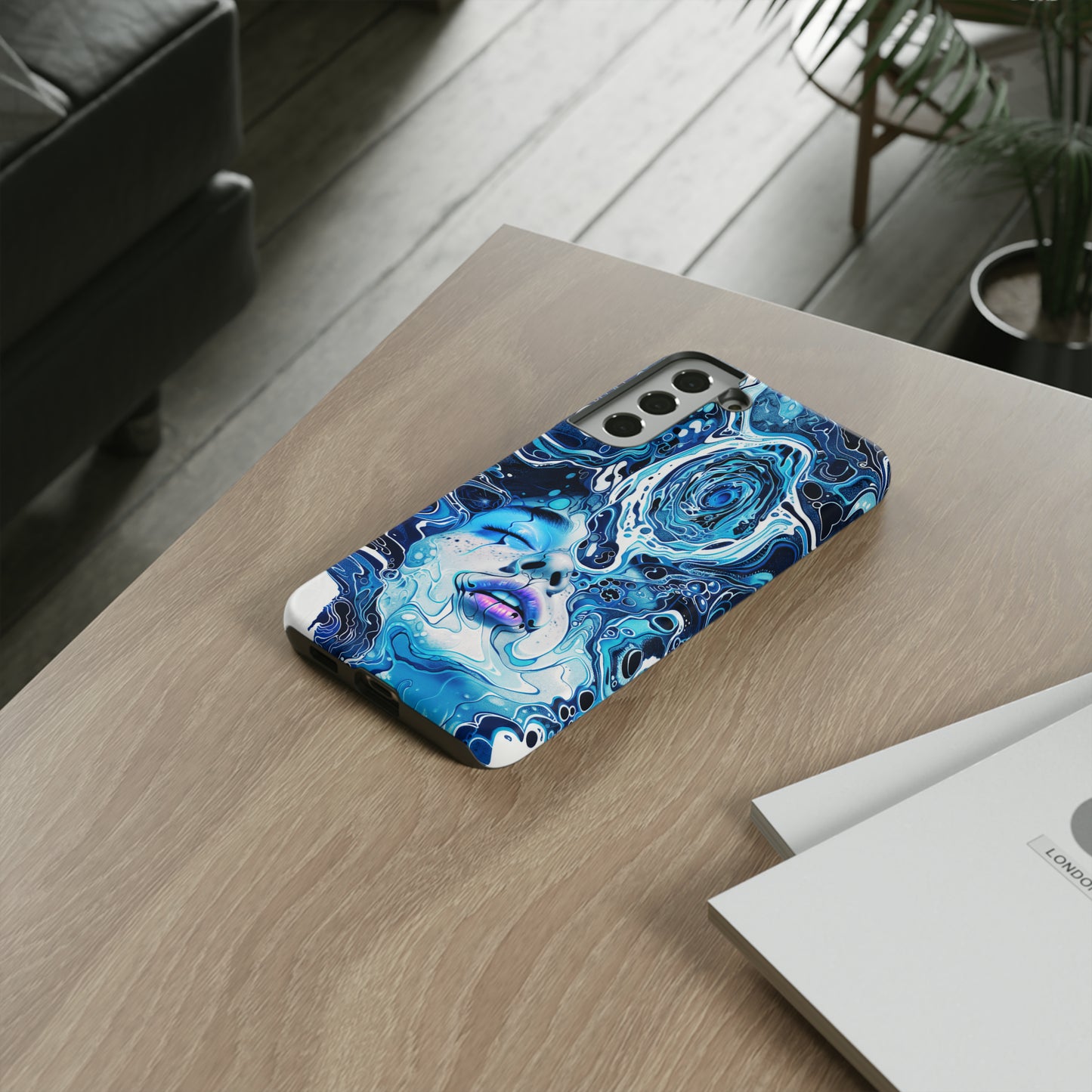 Phone Case, whimsical water fantasy design, blue woman in water, Artistic design, Tough Case, , iPhone 15, 14, 13, 12, 11, Samsung, Pixel