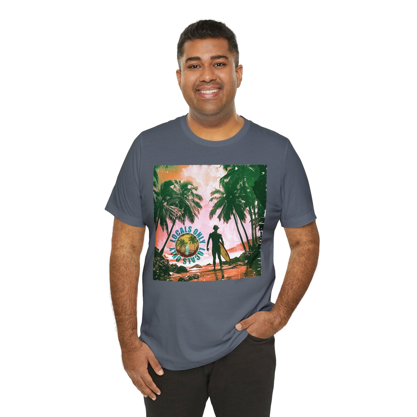 Beach scene with Locals Only stamp Unisex Jersey Short Sleeve Tee