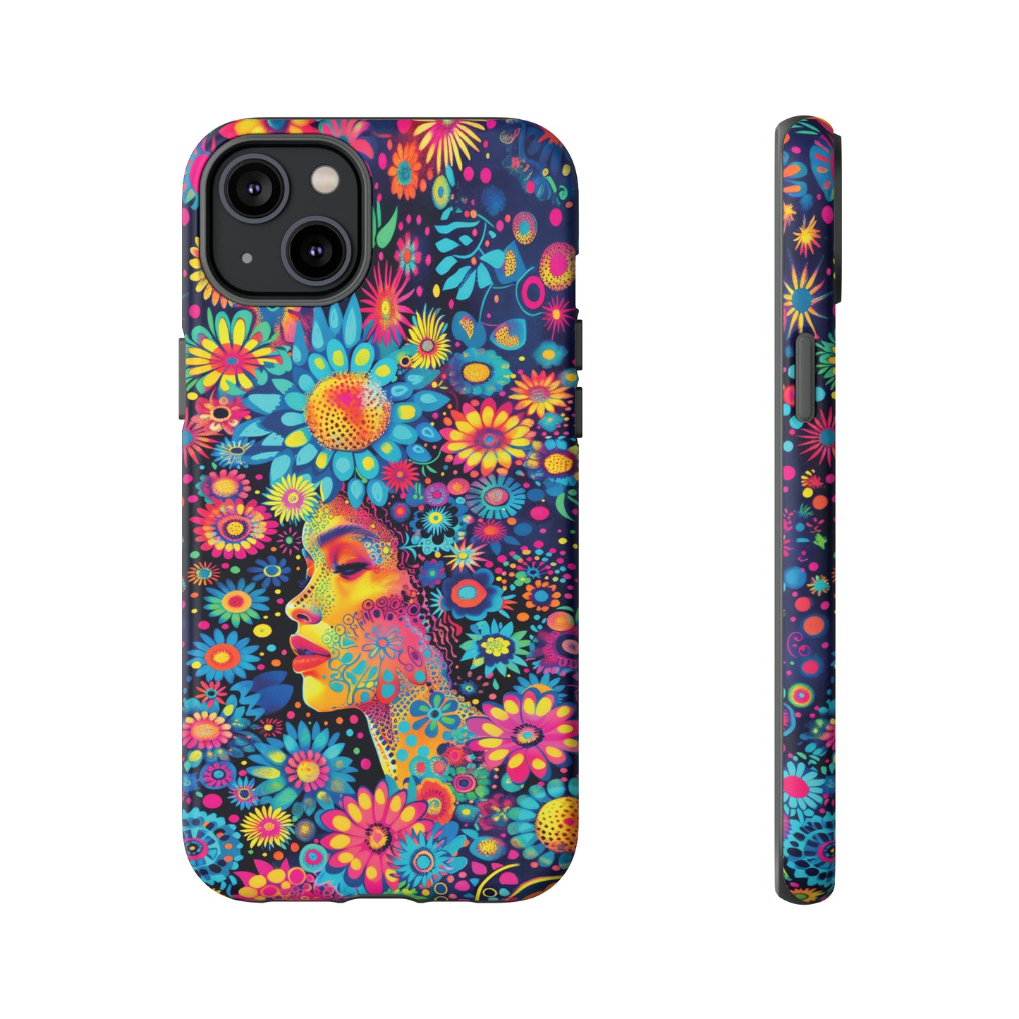 Phone Case, whimsical flower girl, Artistic design, Tough Case, Colorful flower fantasy design, iPhone 15, 14, 13, 12, 11, Samsung, Pixel