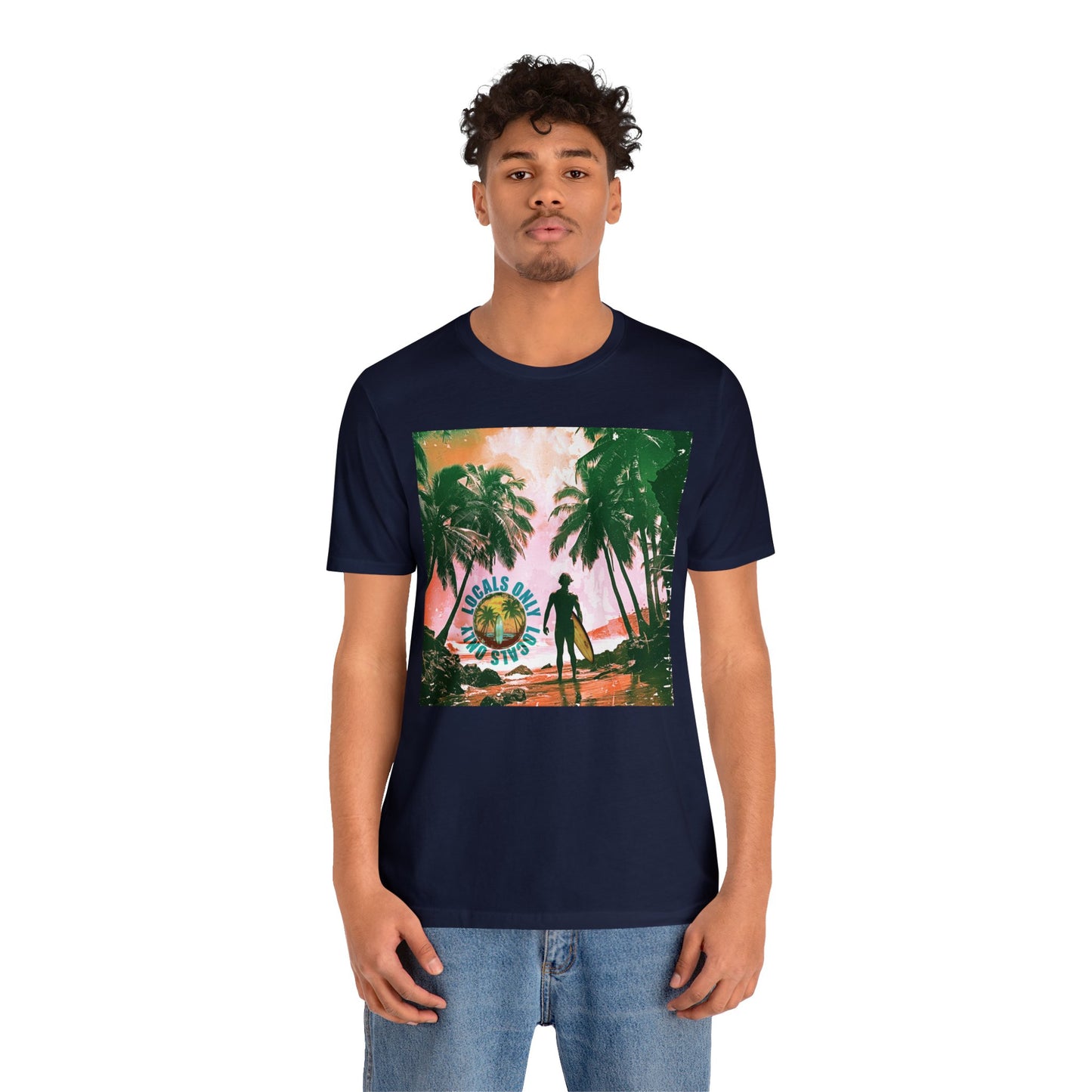 Beach scene with Locals Only stamp Unisex Jersey Short Sleeve Tee