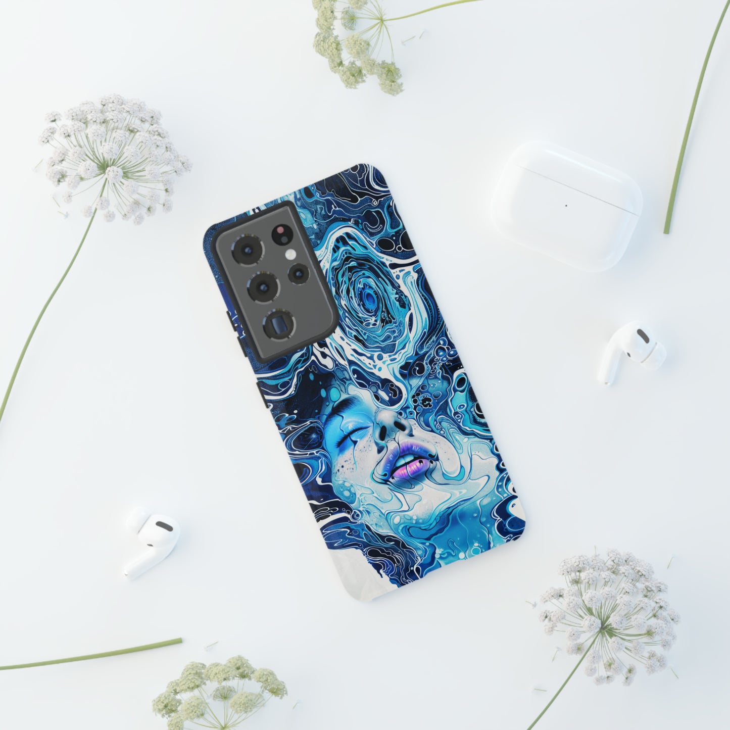 Phone Case, whimsical water fantasy design, blue woman in water, Artistic design, Tough Case, , iPhone 15, 14, 13, 12, 11, Samsung, Pixel
