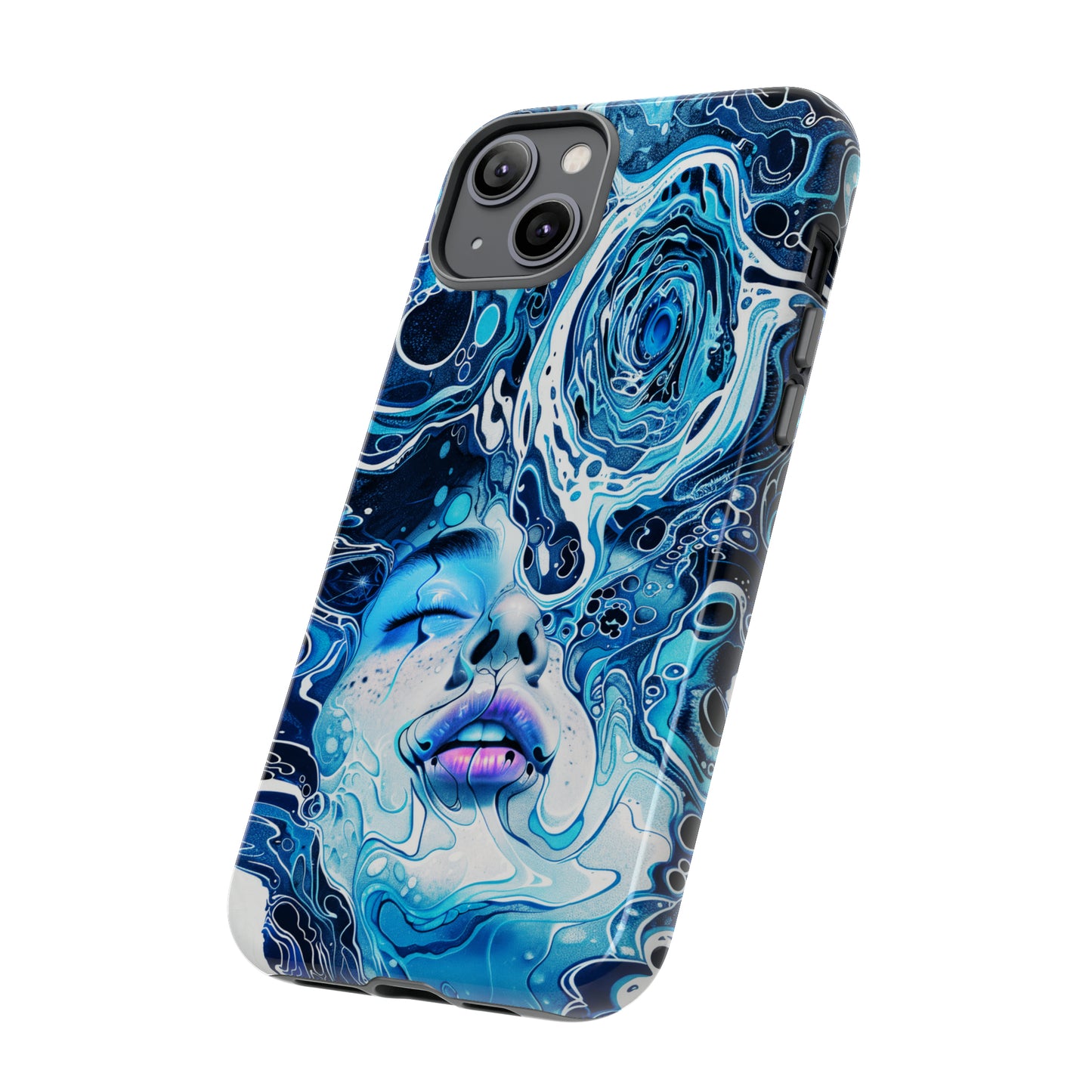 Phone Case, whimsical water fantasy design, blue woman in water, Artistic design, Tough Case, , iPhone 15, 14, 13, 12, 11, Samsung, Pixel
