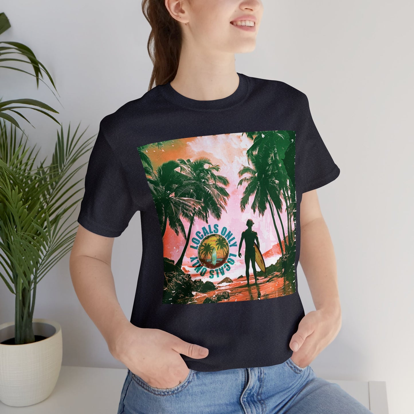 Beach scene with Locals Only stamp Unisex Jersey Short Sleeve Tee