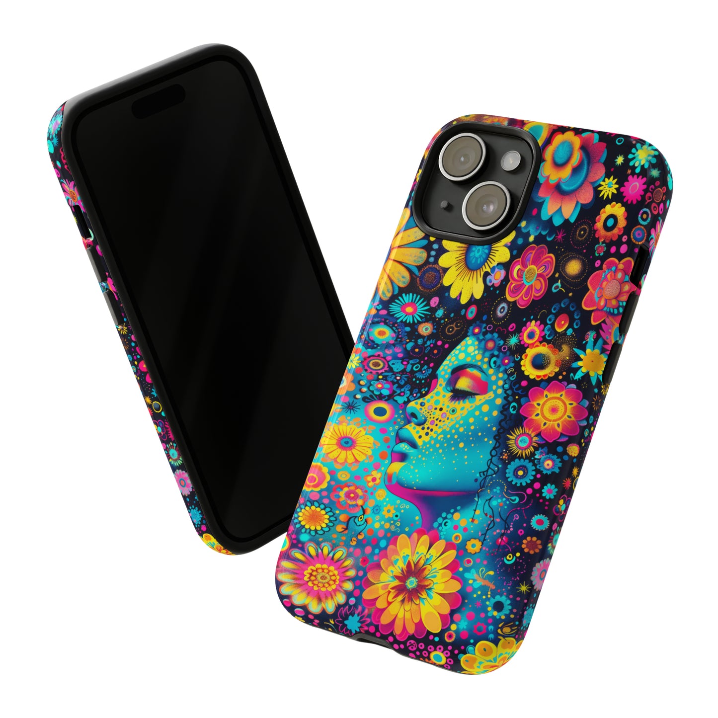 Phone Case, flower girl in aqua, Artistic design, Tough Case, Colorful whimsical flower fantasy design, iPhone 15, 14, 13, 12, 11, Samsung, Pixel