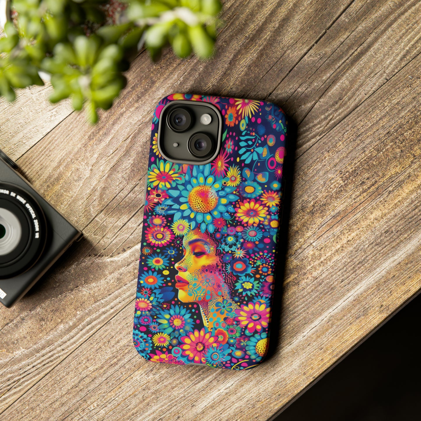 Phone Case, whimsical flower girl, Artistic design, Tough Case, Colorful flower fantasy design, iPhone 15, 14, 13, 12, 11, Samsung, Pixel