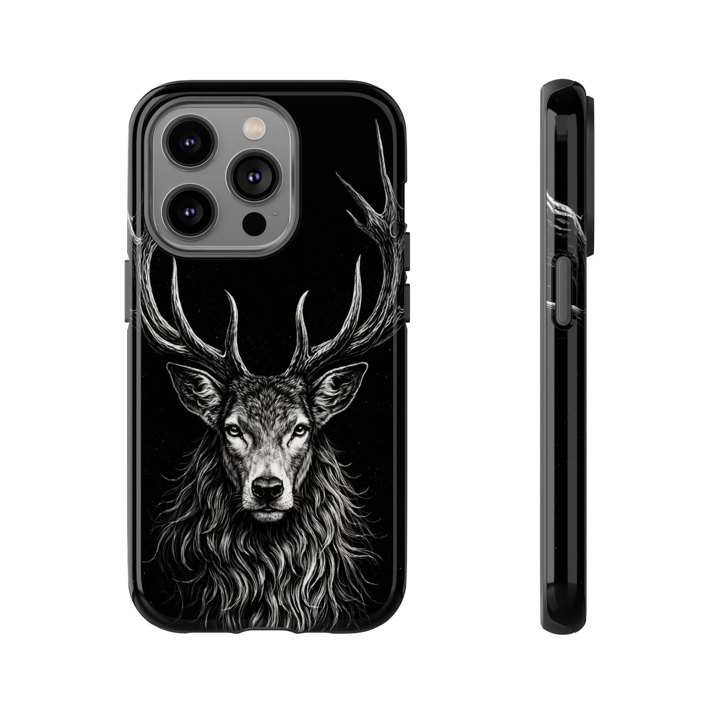 Stag Head drawing Phone Case — Chalk drawing on black of a Deer Protective Phone Cover