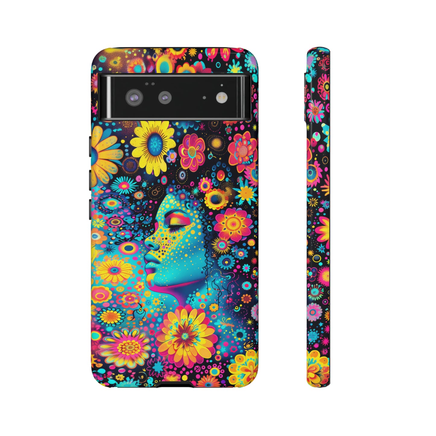 Phone Case, flower girl in aqua, Artistic design, Tough Case, Colorful whimsical flower fantasy design, iPhone 15, 14, 13, 12, 11, Samsung, Pixel