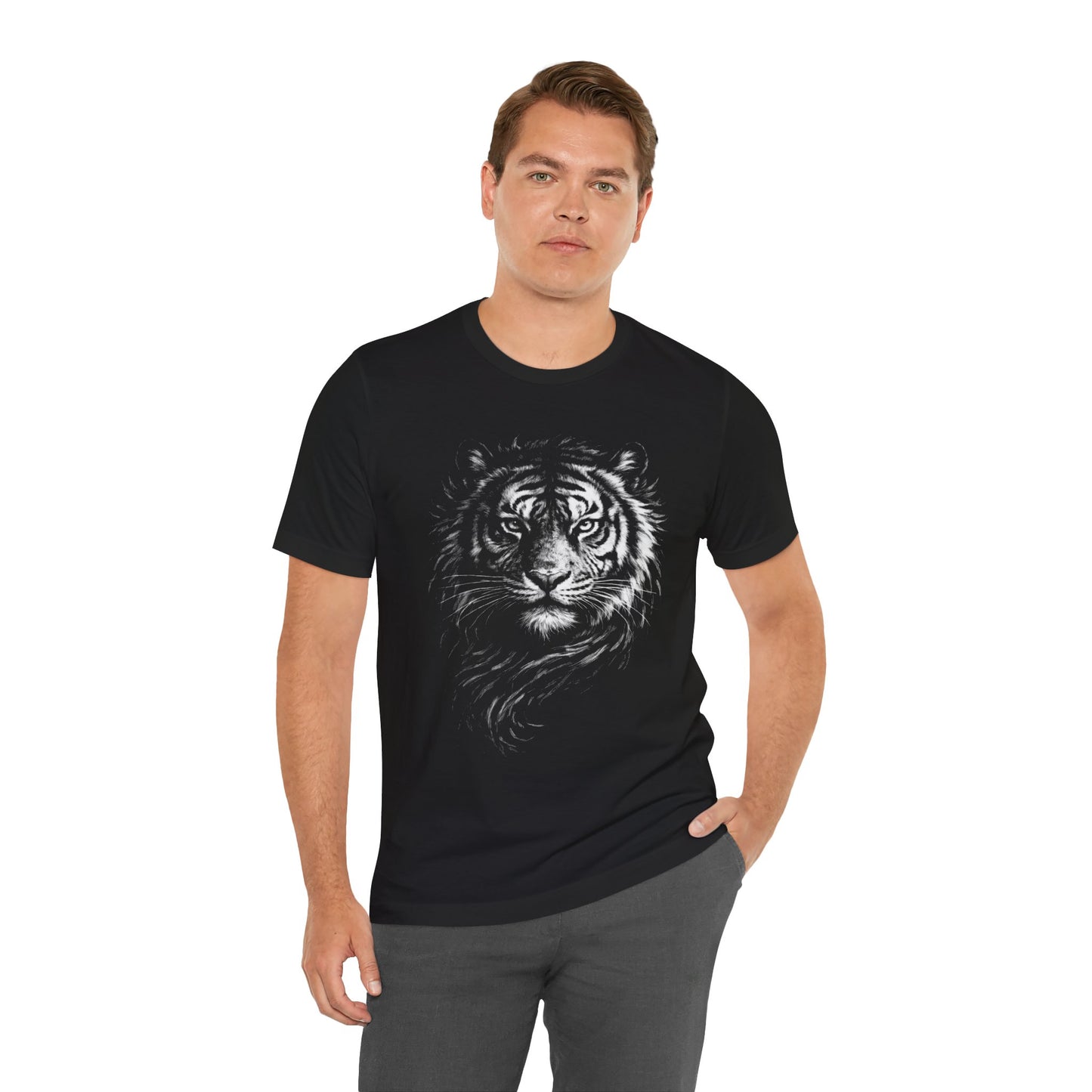 Tiger in chalk drawing style, animal art tee, Unisex Jersey Short Sleeve Tee