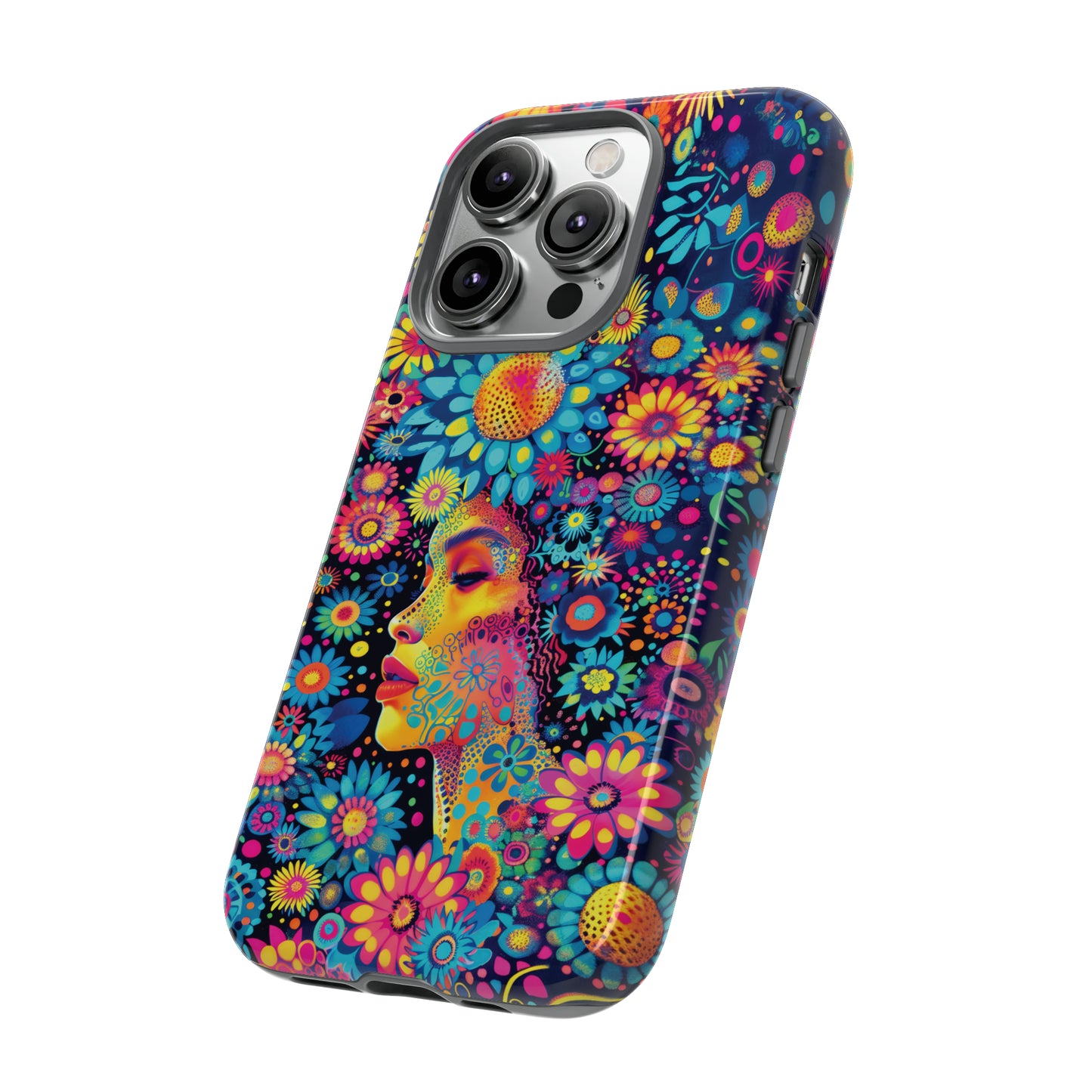 Phone Case, whimsical flower girl, Artistic design, Tough Case, Colorful flower fantasy design, iPhone 15, 14, 13, 12, 11, Samsung, Pixel