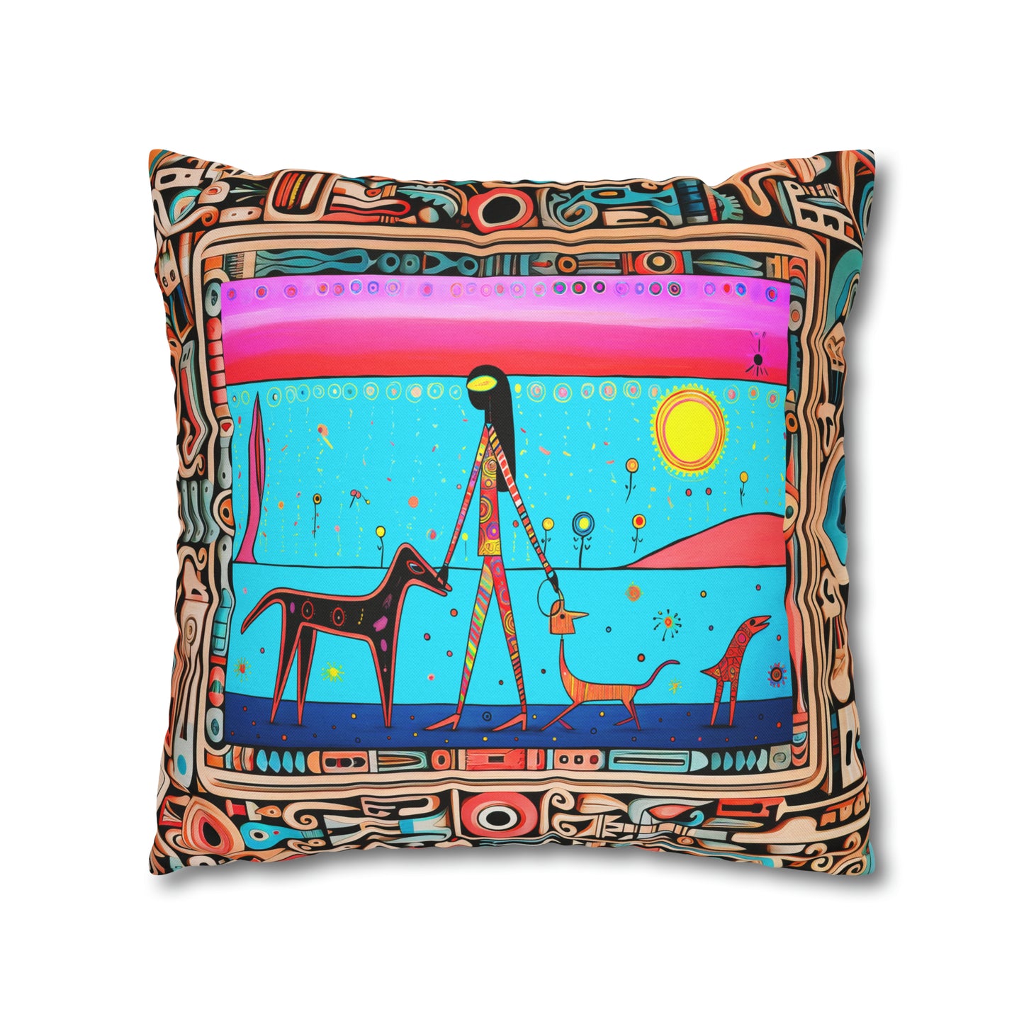 Square Pillow Case 18" x 18", CASE ONLY, no pillow form, original Pop Art Style, Alien Dog Walker, In a Frame